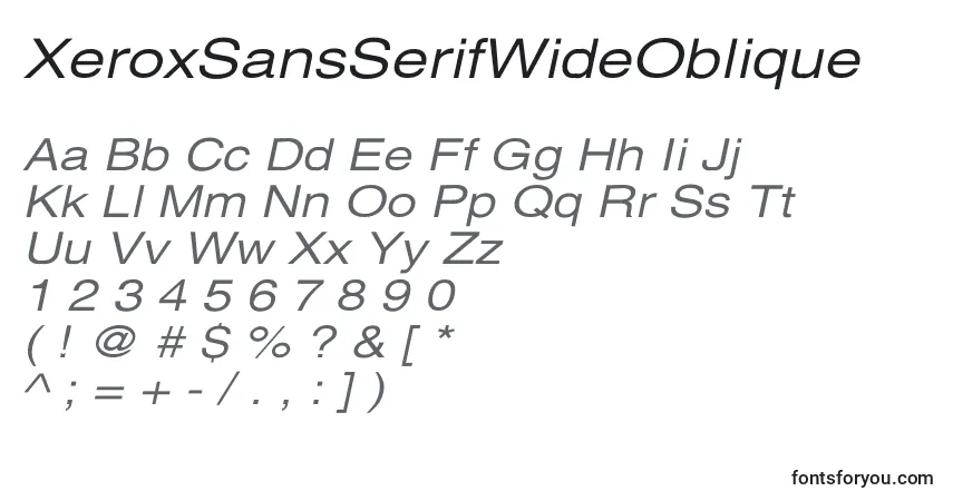A fonte XeroxSansSerifWideOblique – alfabeto, números, caracteres especiais