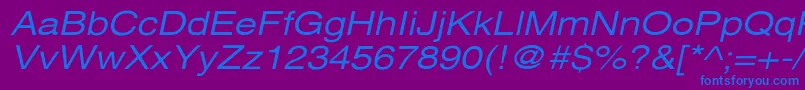 XeroxSansSerifWideOblique-fontti – siniset fontit violetilla taustalla