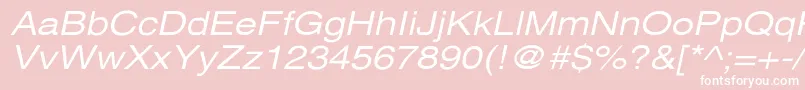 XeroxSansSerifWideOblique-fontti – valkoiset fontit vaaleanpunaisella taustalla