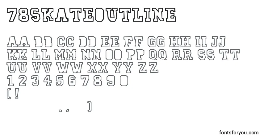 A fonte 78skateOutline – alfabeto, números, caracteres especiais