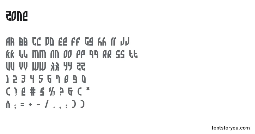Шрифт Zone – алфавит, цифры, специальные символы