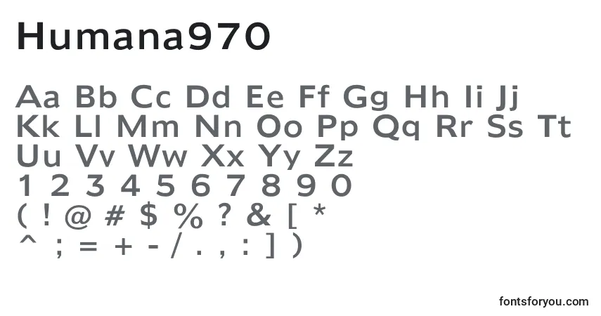 Humana970-fontti – aakkoset, numerot, erikoismerkit