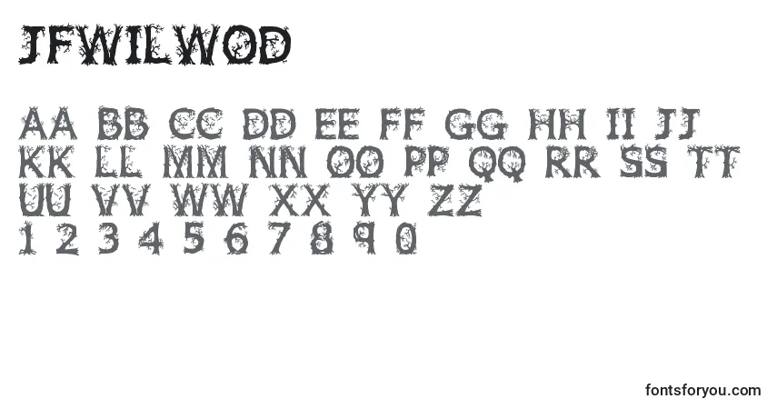 A fonte Jfwilwod – alfabeto, números, caracteres especiais
