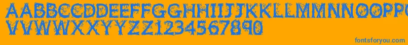 Jfwilwod-Schriftart – Blaue Schriften auf orangefarbenem Hintergrund