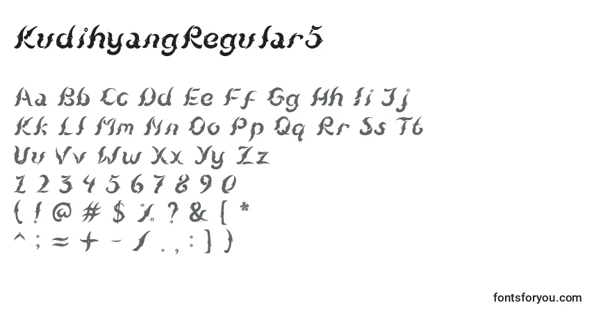 Czcionka KudihyangRegular5 – alfabet, cyfry, specjalne znaki