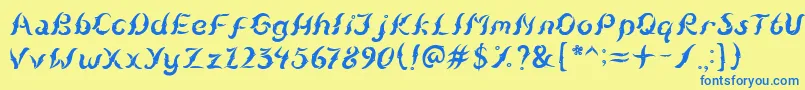 フォントKudihyangRegular5 – 青い文字が黄色の背景にあります。