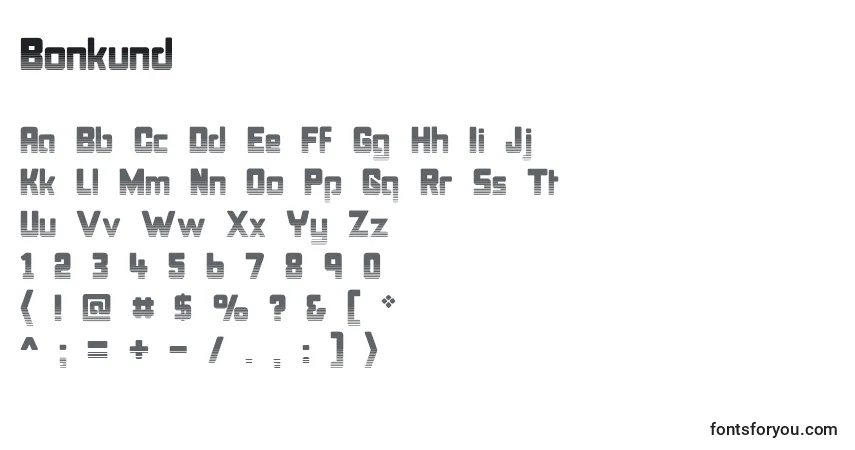 Czcionka Bonkund – alfabet, cyfry, specjalne znaki