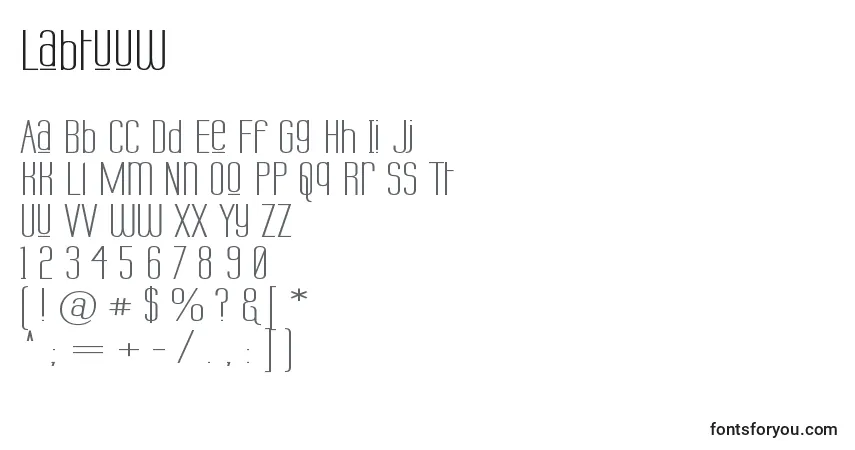 Labtuuw-fontti – aakkoset, numerot, erikoismerkit