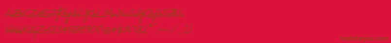 Fonte KubarecznyneueRegular – fontes marrons em um fundo vermelho