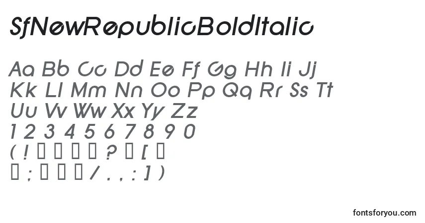A fonte SfNewRepublicBoldItalic – alfabeto, números, caracteres especiais