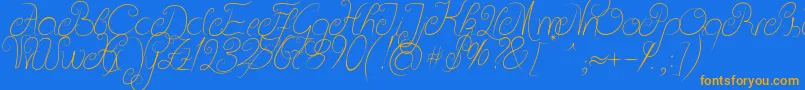 フォントDeliciousCurls – オレンジ色の文字が青い背景にあります。
