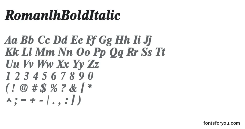 A fonte RomanlhBoldItalic – alfabeto, números, caracteres especiais