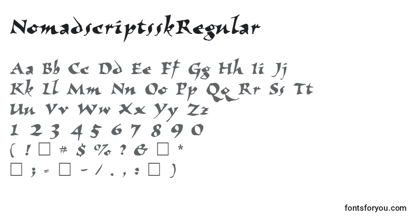 Czcionka NomadscriptsskRegular – alfabet, cyfry, specjalne znaki