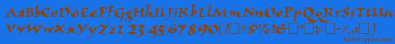 フォントNomadscriptsskRegular – 茶色の文字が青い背景にあります。