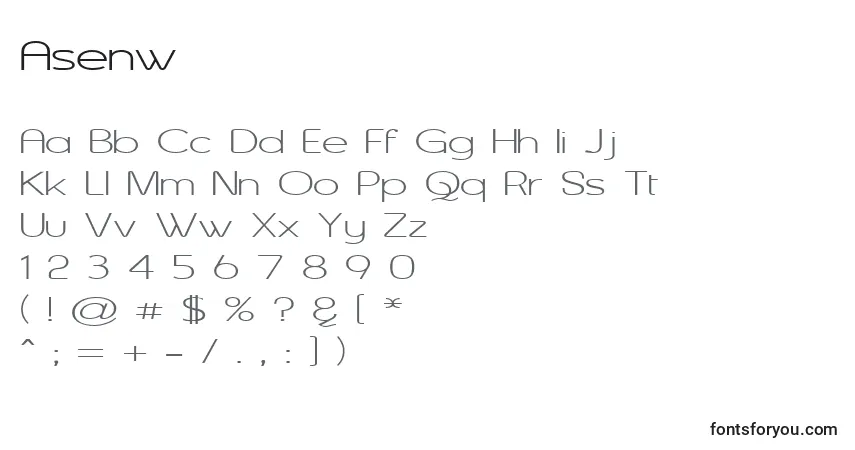 A fonte Asenw – alfabeto, números, caracteres especiais