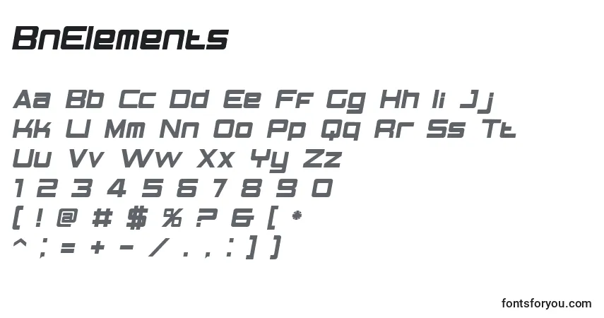 A fonte BnElements – alfabeto, números, caracteres especiais