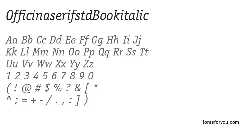 A fonte OfficinaserifstdBookitalic – alfabeto, números, caracteres especiais