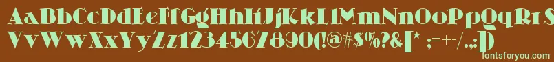 フォントSkittlesnbeernf – 緑色の文字が茶色の背景にあります。