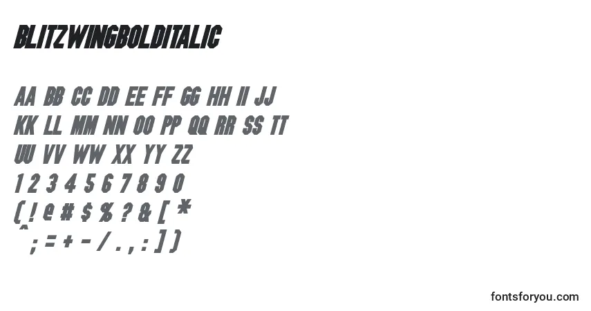 Шрифт BlitzwingBoldItalic – алфавит, цифры, специальные символы