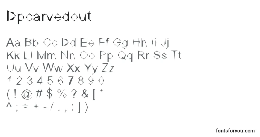 Schriftart Dpcarvedout – Alphabet, Zahlen, spezielle Symbole