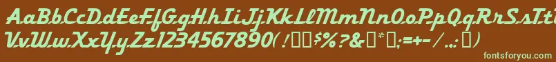 フォントFleetingMf – 緑色の文字が茶色の背景にあります。