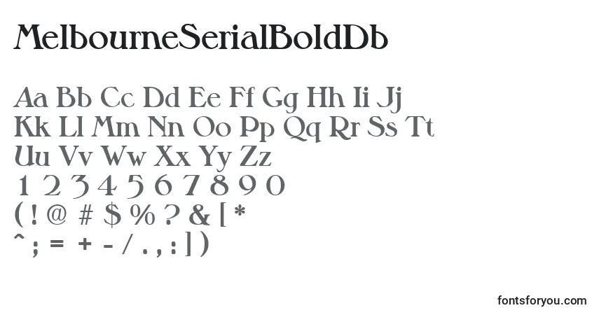 A fonte MelbourneSerialBoldDb – alfabeto, números, caracteres especiais