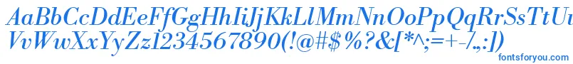 LibrebodoniItalic-Schriftart – Blaue Schriften auf weißem Hintergrund