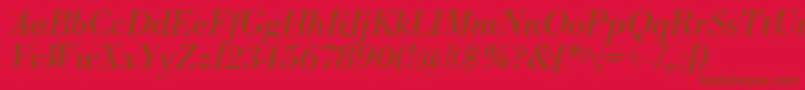 LibrebodoniItalic-Schriftart – Braune Schriften auf rotem Hintergrund