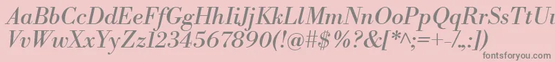 Lisätietoja LibrebodoniItalic-fontista LibrebodoniItalic-fontti – harmaat kirjasimet vaaleanpunaisella taustalla
