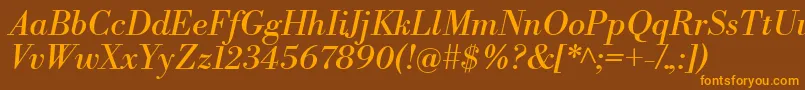 フォントLibrebodoniItalic – オレンジ色の文字が茶色の背景にあります。