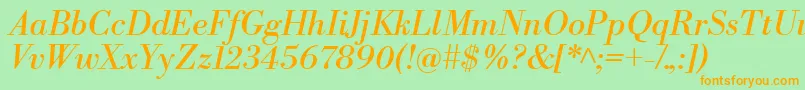 Fonte LibrebodoniItalic – fontes laranjas em um fundo verde