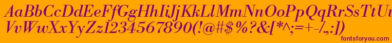 LibrebodoniItalic-Schriftart – Violette Schriften auf orangefarbenem Hintergrund