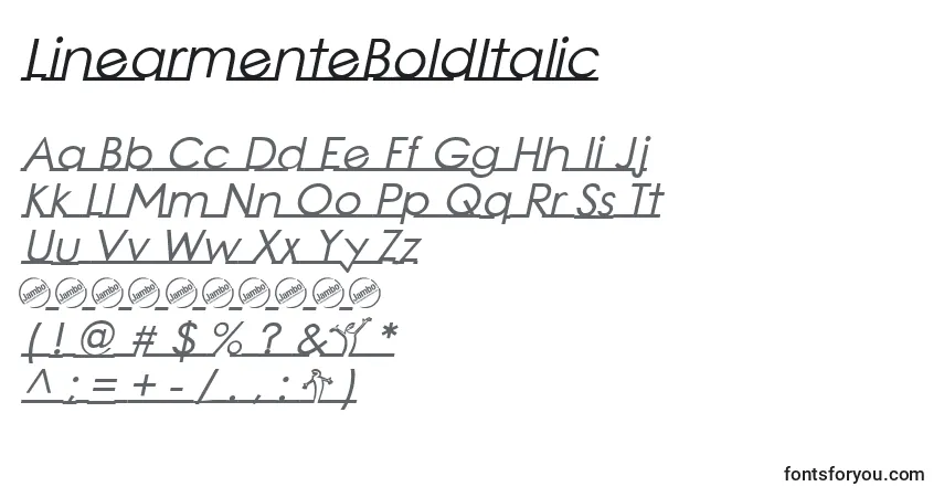 Schriftart LinearmenteBoldItalic – Alphabet, Zahlen, spezielle Symbole