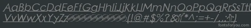 LinearmenteBoldItalic-fontti – harmaat kirjasimet mustalla taustalla