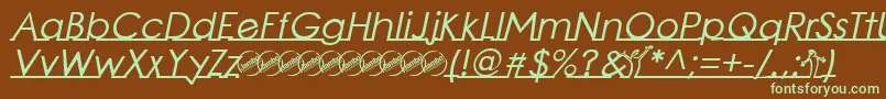 フォントLinearmenteBoldItalic – 緑色の文字が茶色の背景にあります。