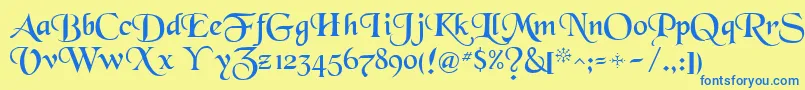 フォントNewborou – 青い文字が黄色の背景にあります。