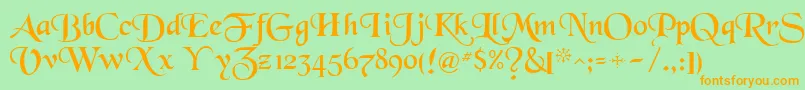 フォントNewborou – オレンジの文字が緑の背景にあります。