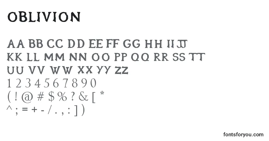 Шрифт Oblivion – алфавит, цифры, специальные символы