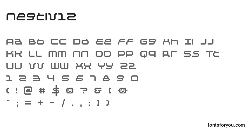 Czcionka Negtiv12 – alfabet, cyfry, specjalne znaki