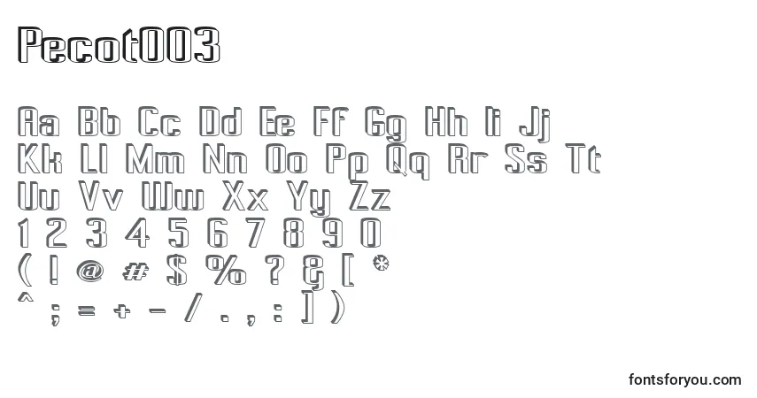 A fonte Pecot003 – alfabeto, números, caracteres especiais
