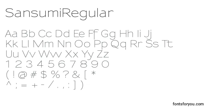 Czcionka SansumiRegular – alfabet, cyfry, specjalne znaki