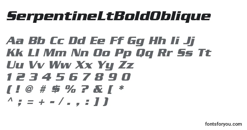 A fonte SerpentineLtBoldOblique – alfabeto, números, caracteres especiais