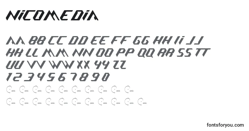 Шрифт Nicomedia – алфавит, цифры, специальные символы