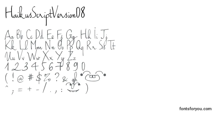 Czcionka HaikusScriptVersion08 – alfabet, cyfry, specjalne znaki