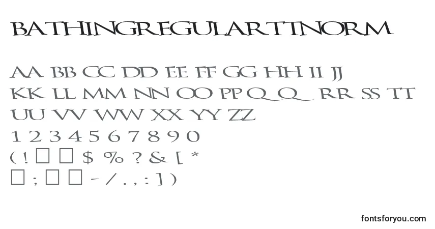 A fonte BathingRegularTtnorm – alfabeto, números, caracteres especiais