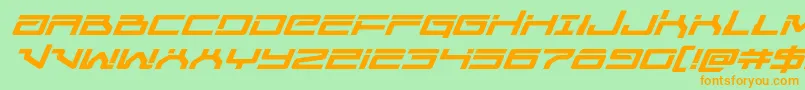 フォントUnitedplanetsexpandital – オレンジの文字が緑の背景にあります。