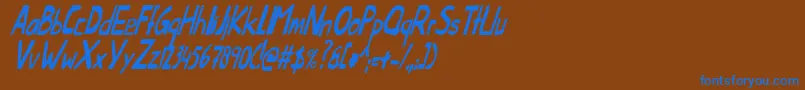 Fonte ThislittlepiggyCondensedItalic – fontes azuis em um fundo marrom