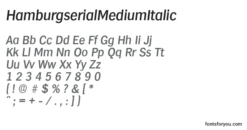 Czcionka HamburgserialMediumItalic – alfabet, cyfry, specjalne znaki