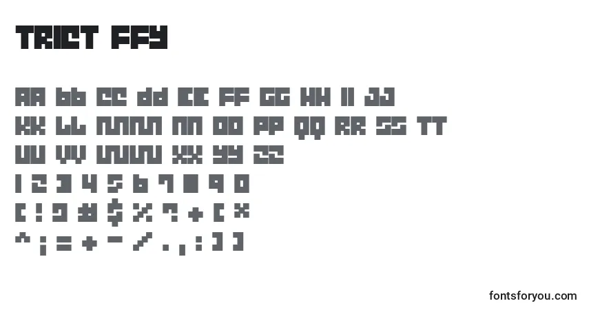 Czcionka Trict ffy – alfabet, cyfry, specjalne znaki