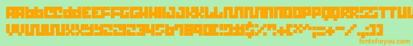 フォントTrict ffy – オレンジの文字が緑の背景にあります。
